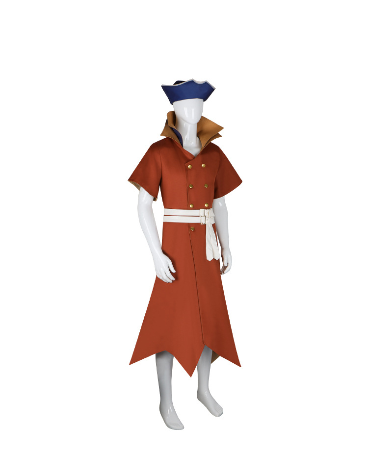 Ryusui Nanami rust-red costume coat, hat and belt from the side