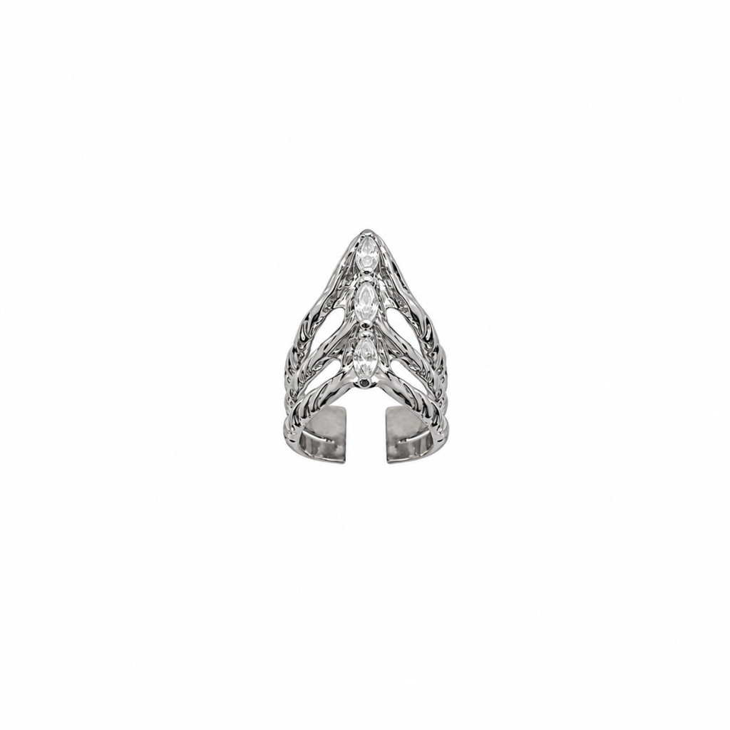 Open-backed sparkling finger ring construction