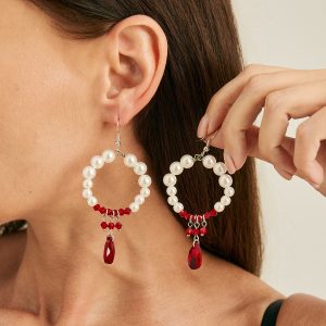 Red and White Vampire Chandelier Earrings — Red and white chandelier pair