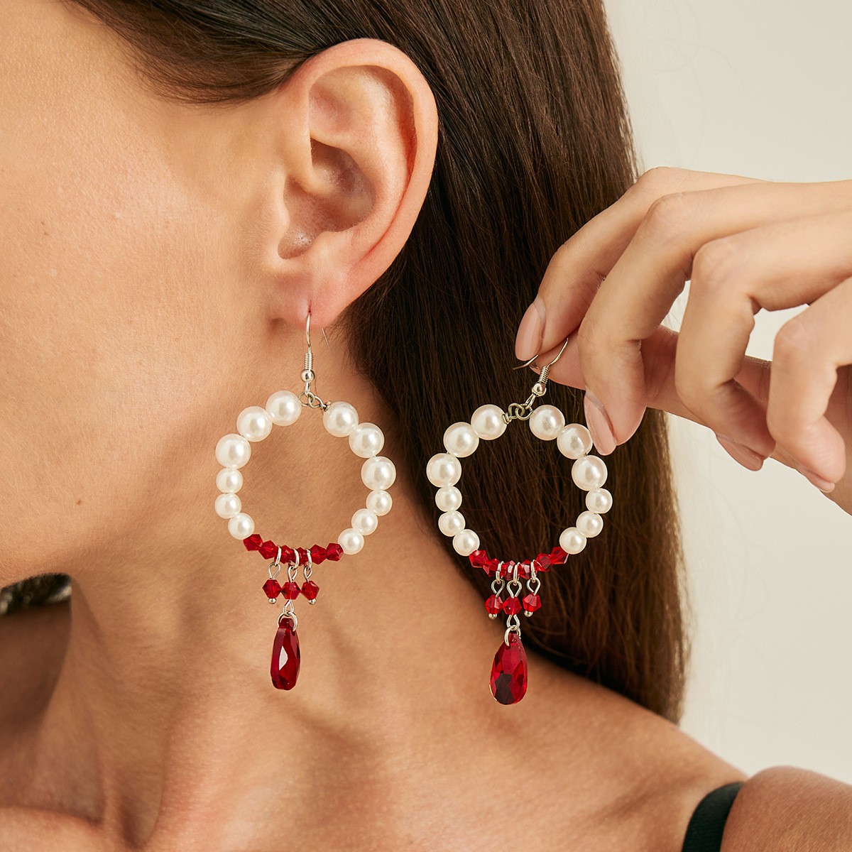 Red and White Vampire Chandelier Earrings — Red and white chandelier pair