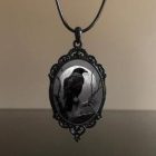 Gothic Illustrated Oval Pendant Necklaces — Raven portrait
