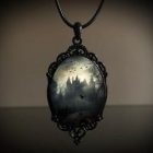 Gothic Illustrated Oval Pendant Necklaces — Moonlit castle