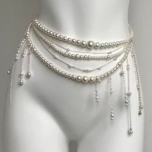 Pearl-Style Beaded Drape Waist Accessories — Layered bead drapes