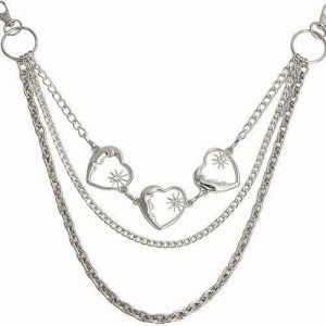 Celestial Heart Layered Trouser Chain — Silver-colored celestial hearts
