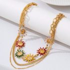 Multicolored Smiling Sun Layered Waist Chain — Gold-colored with multicolored suns