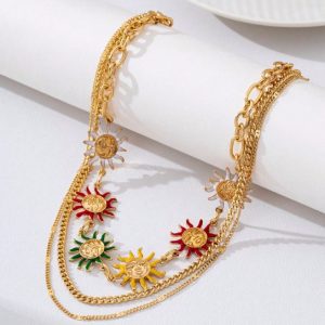 Multicolored Smiling Sun Layered Waist Chain — Gold-colored with multicolored suns
