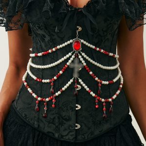 Red Drop and White Cross Beaded Clothing Swag — Red and white cross swag