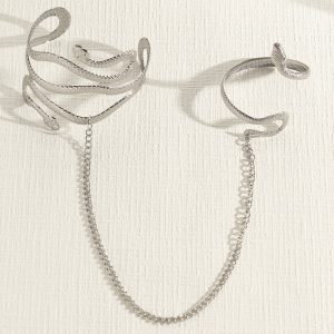 Linked Serpent Upper-Arm and Wrist Cuffs — Silver-colored