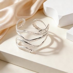 Double-Headed Serpent Wrist Cuff — Silver-colored serpent