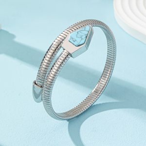 Colored Geometric Snake-Chain Arm Cuff — Blue / silver-colored