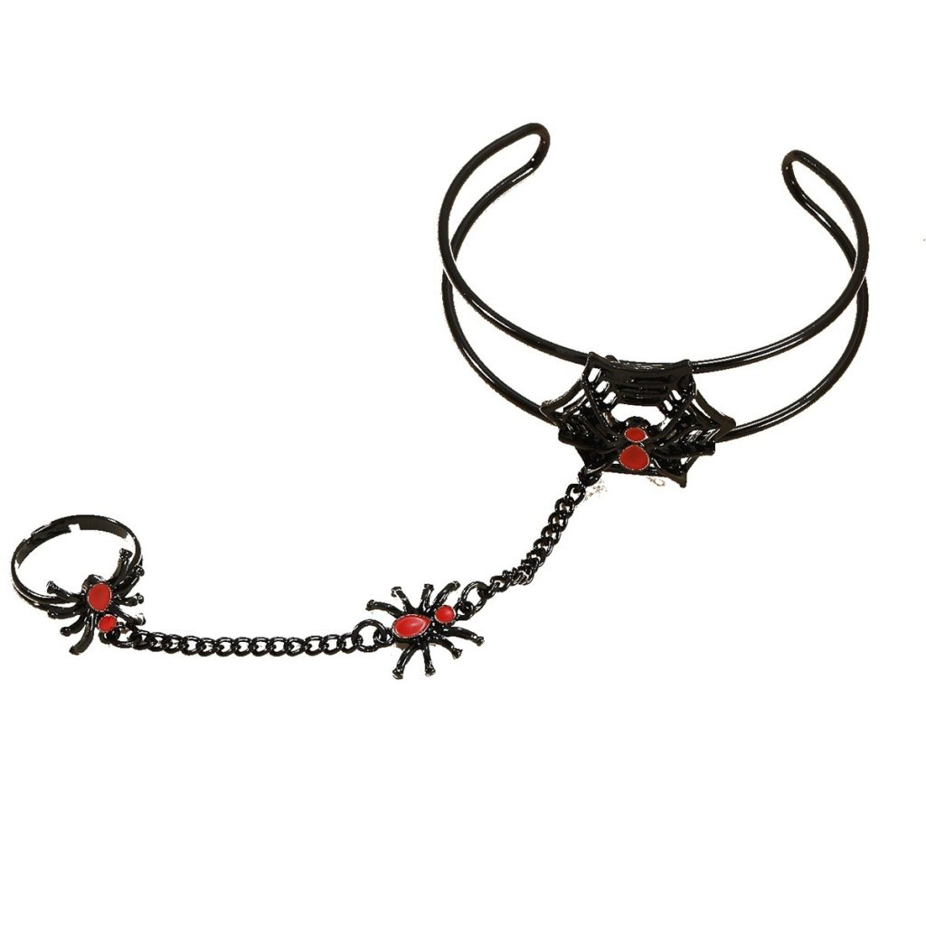 Spider Ring-Linked Wrist Cuff — Black