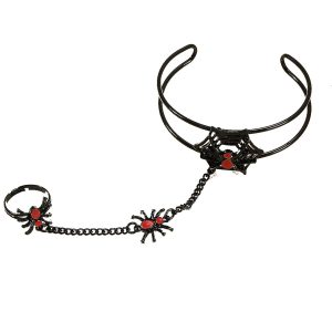 Spider Ring-Linked Wrist Cuff — Black