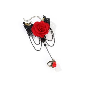 Gothic Rose and Jewel Lace Hand Jewelry — Bright-red rose
