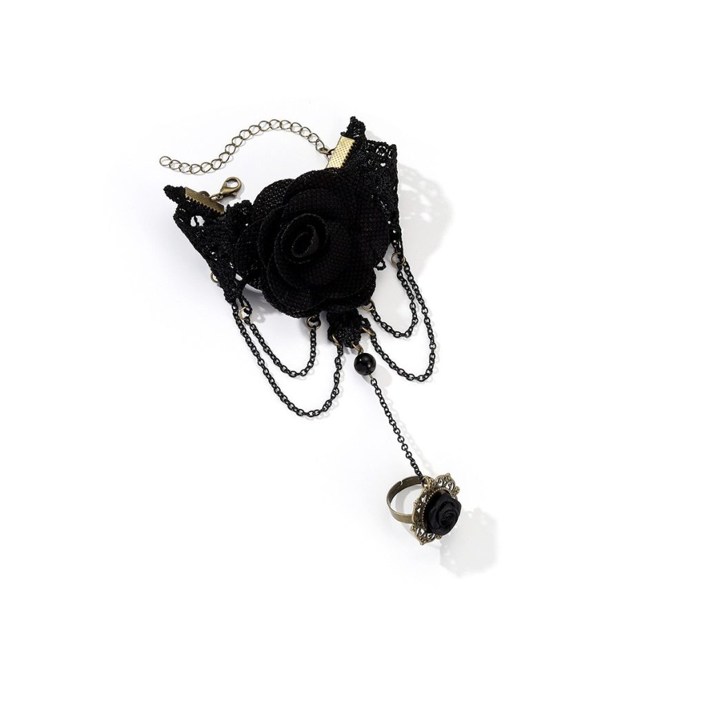 Gothic Rose and Jewel Lace Hand Jewelry — Black rose
