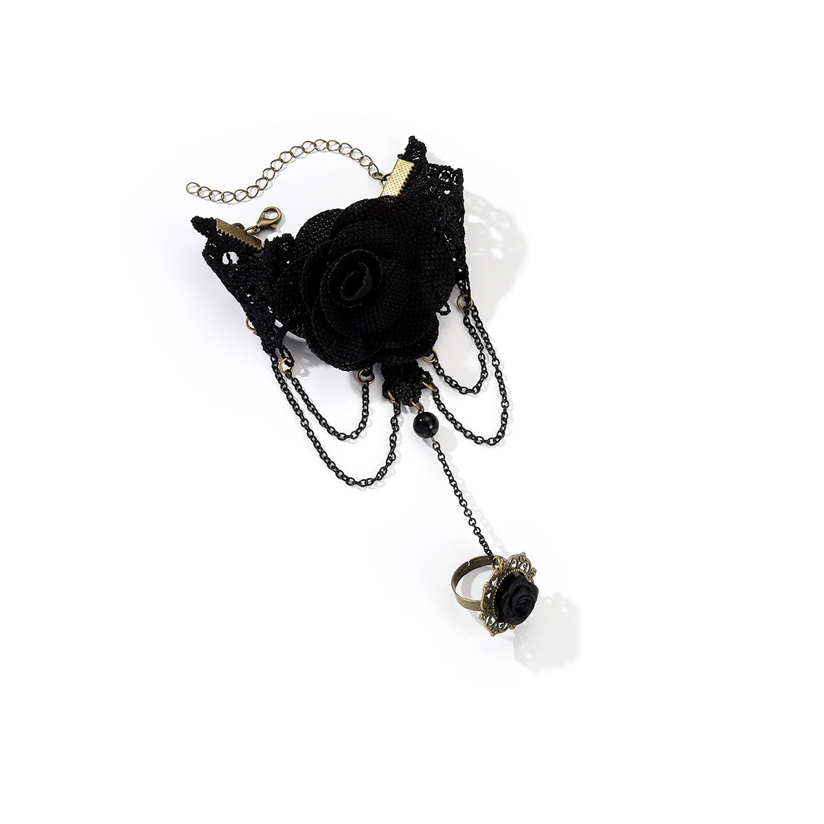 Gothic Rose and Jewel Lace Hand Jewelry — Black rose