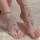 Layered Coin-Drape Foot Chain — Silver-colored coin drape