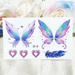 Pastel Fairy Wings, Hearts and Feather Temporary Tattoo Sheet
