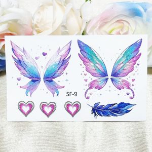 SF-9 pastel fairy wings, pink hearts and blue feather transfer sheet