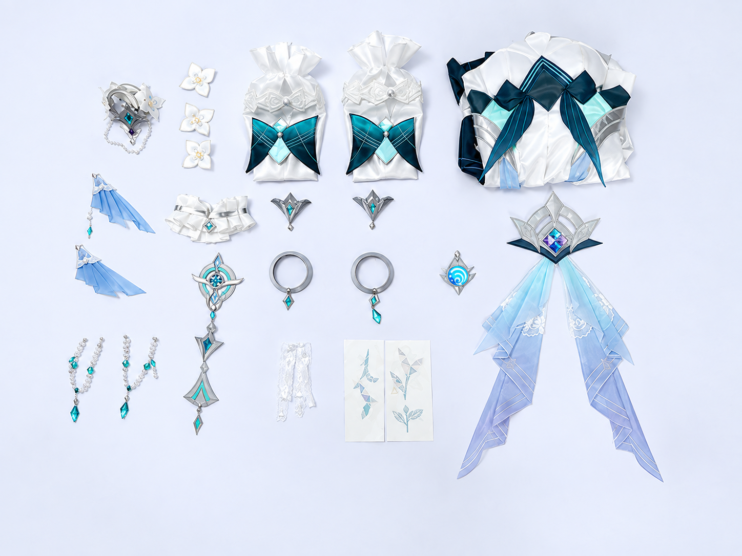 Costume dress and coordinating pieces arranged together
