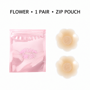 One flower-shaped silicone cover pair and pink zip pouch