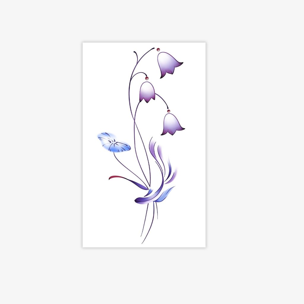 Purple bellflowers and blue butterfly tattoo sheet