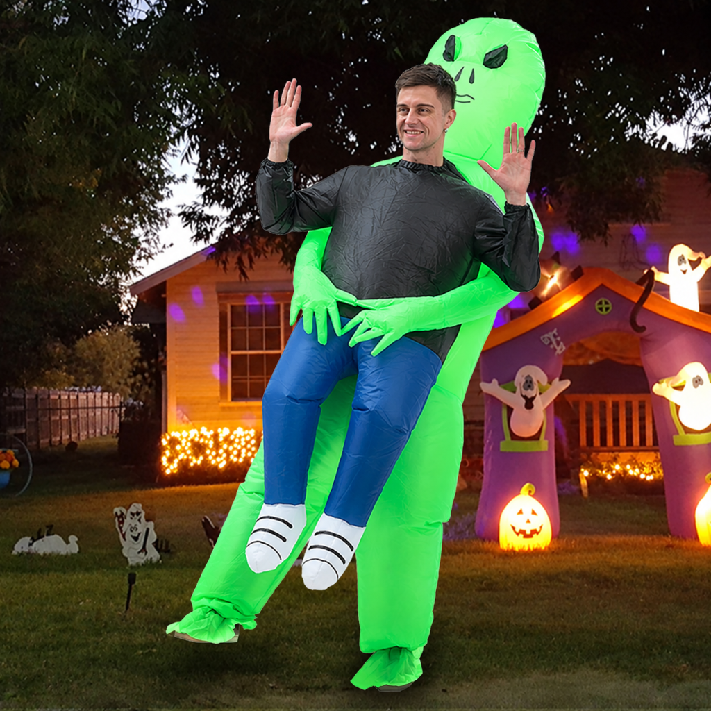 Adult inflatable alien carrying costume front view