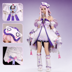 Citlali-inspired lavender costume modeled from the front with cat-eye hairpiece