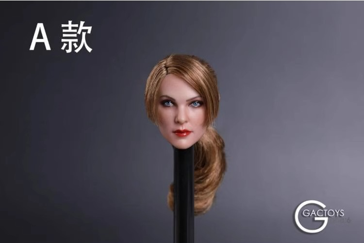 Gactoys Gc019 1:6 Female-Form Figure Head Sculpt — Four Hair Looks 11 GACTOYS GC019 style A head with light-brown side-parted low ponytail, photographed on display support