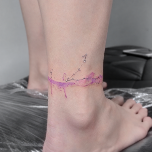 Pink galaxy streak and tiny orbit transfer around ankle