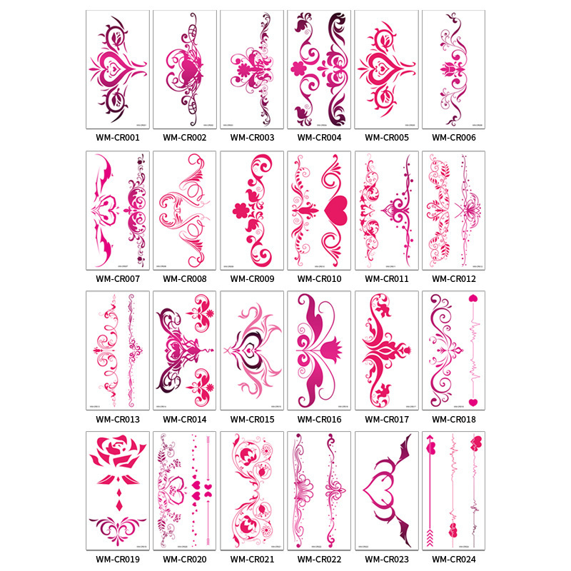 WM-CR001 to WM-CR024 pink and red temporary tattoo designs