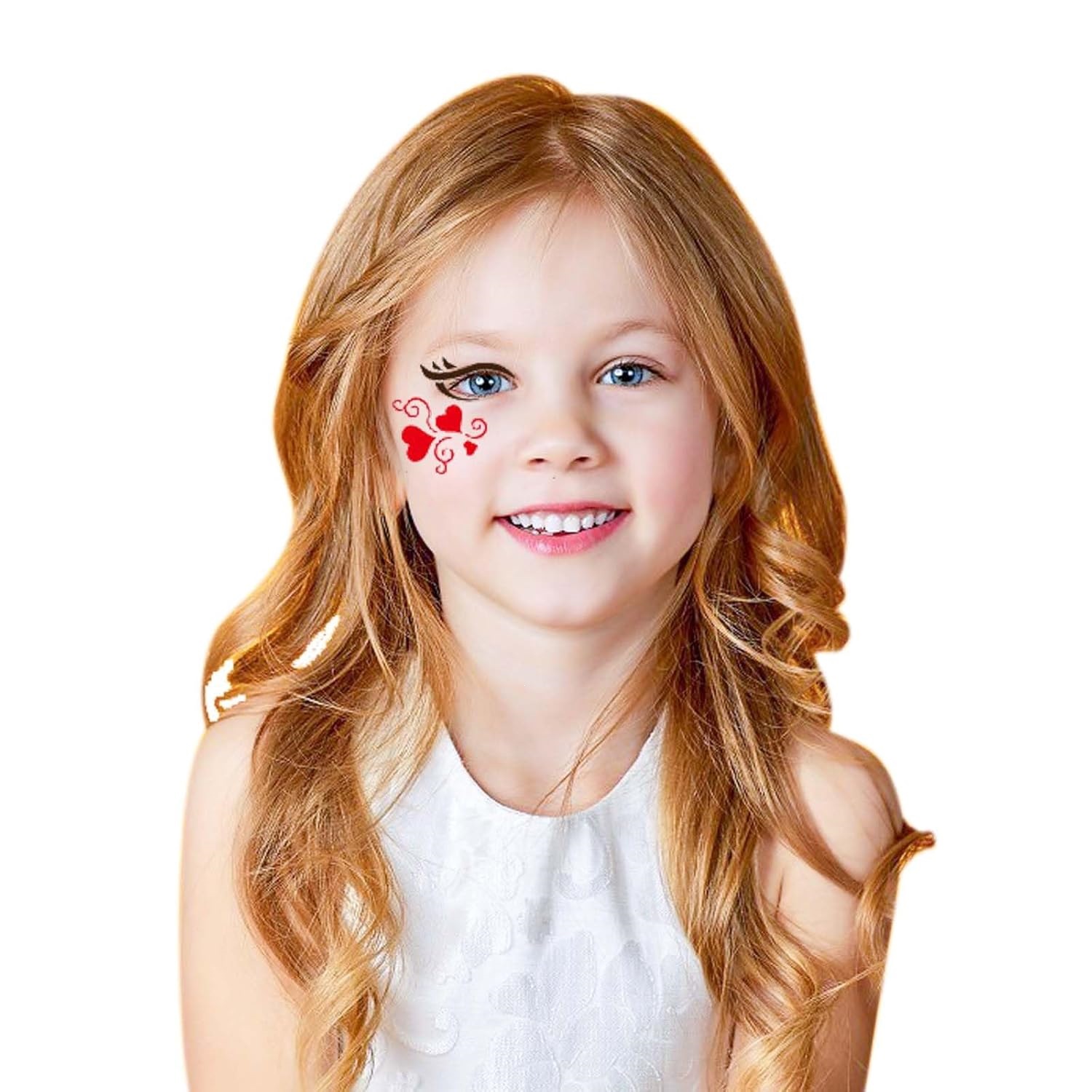 Heart and scroll cheek design made with face paint