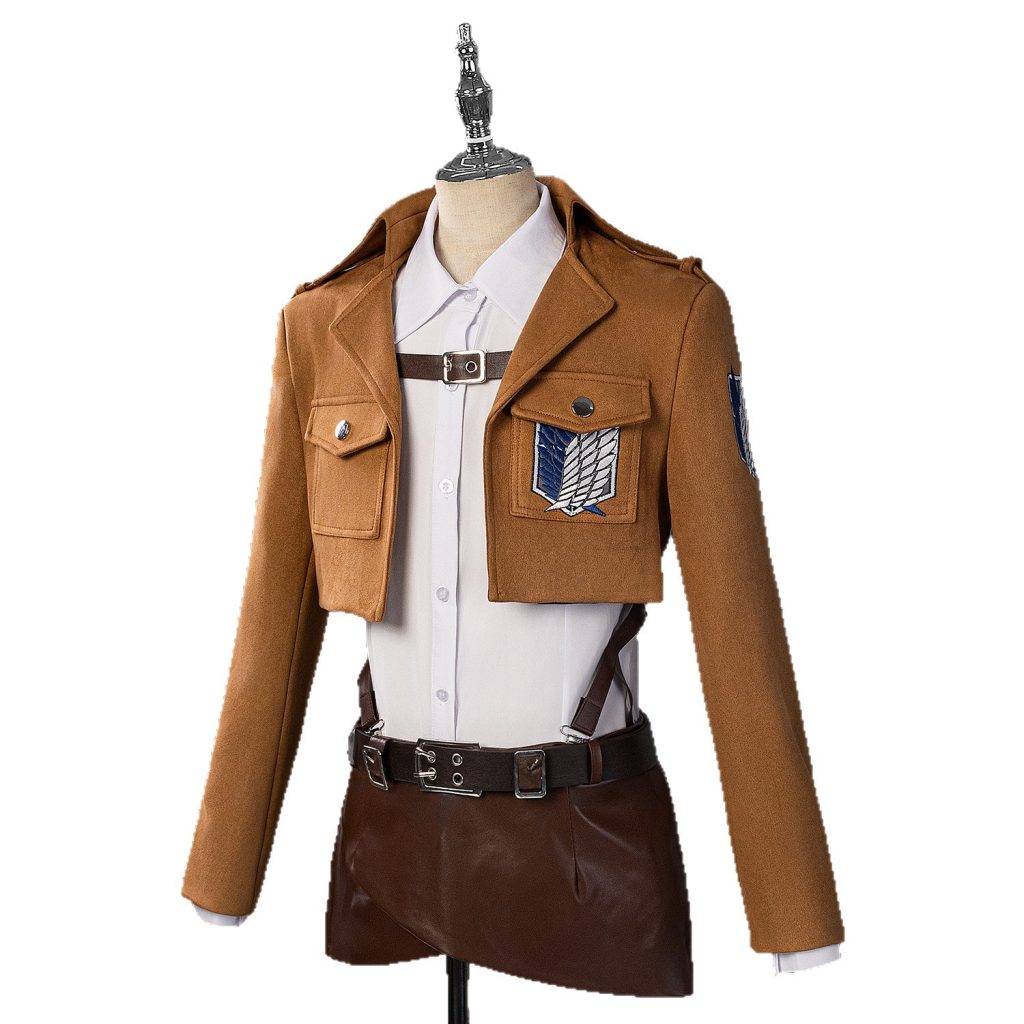 Scout uniform white-shirt front and brown jacket with harness and skirt
