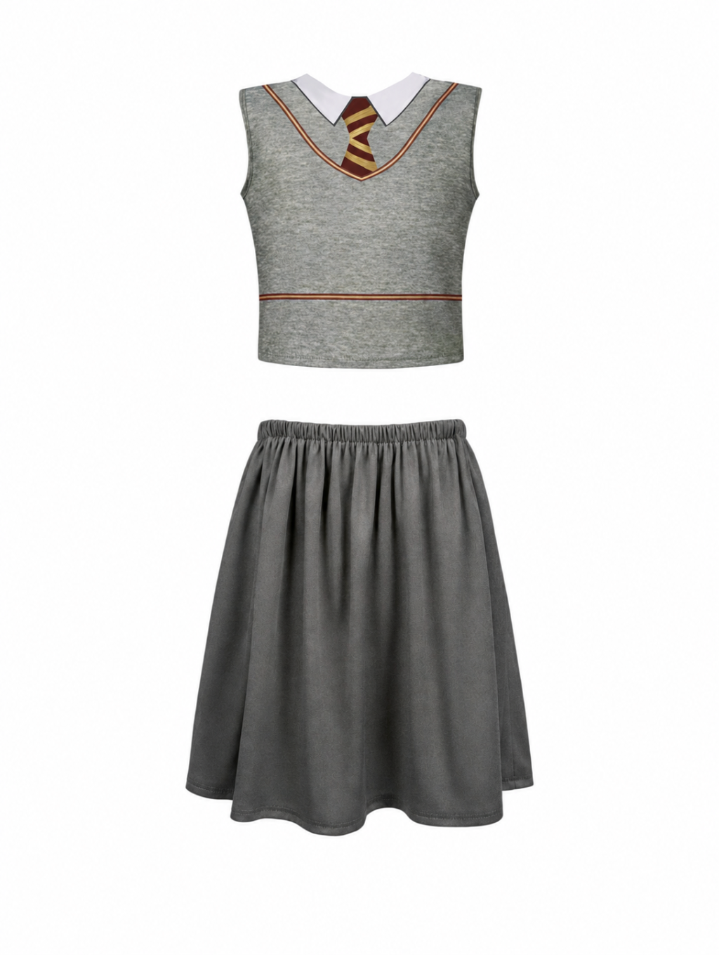 Gray school-style waistcoat top and matching gray skirt