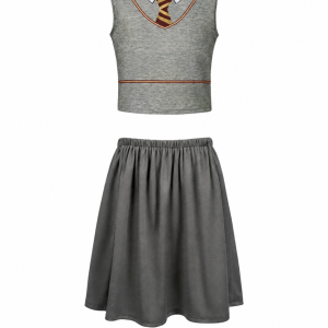 Gray school-style waistcoat top and matching gray skirt