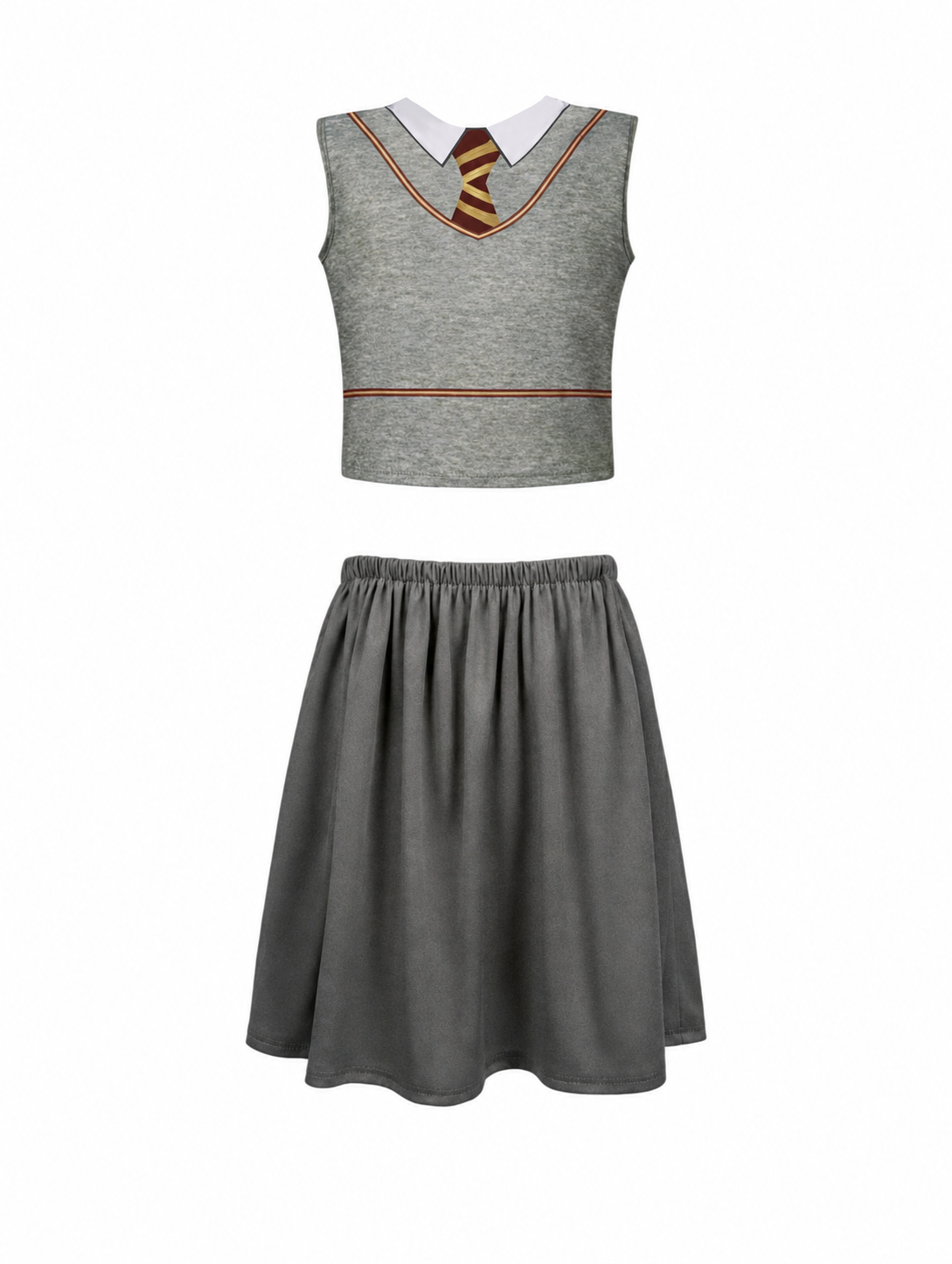 Gray school-style waistcoat top and matching gray skirt
