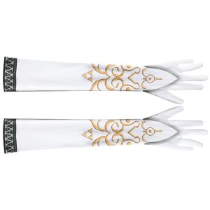 Pair of white Zelda gloves with gold scrollwork