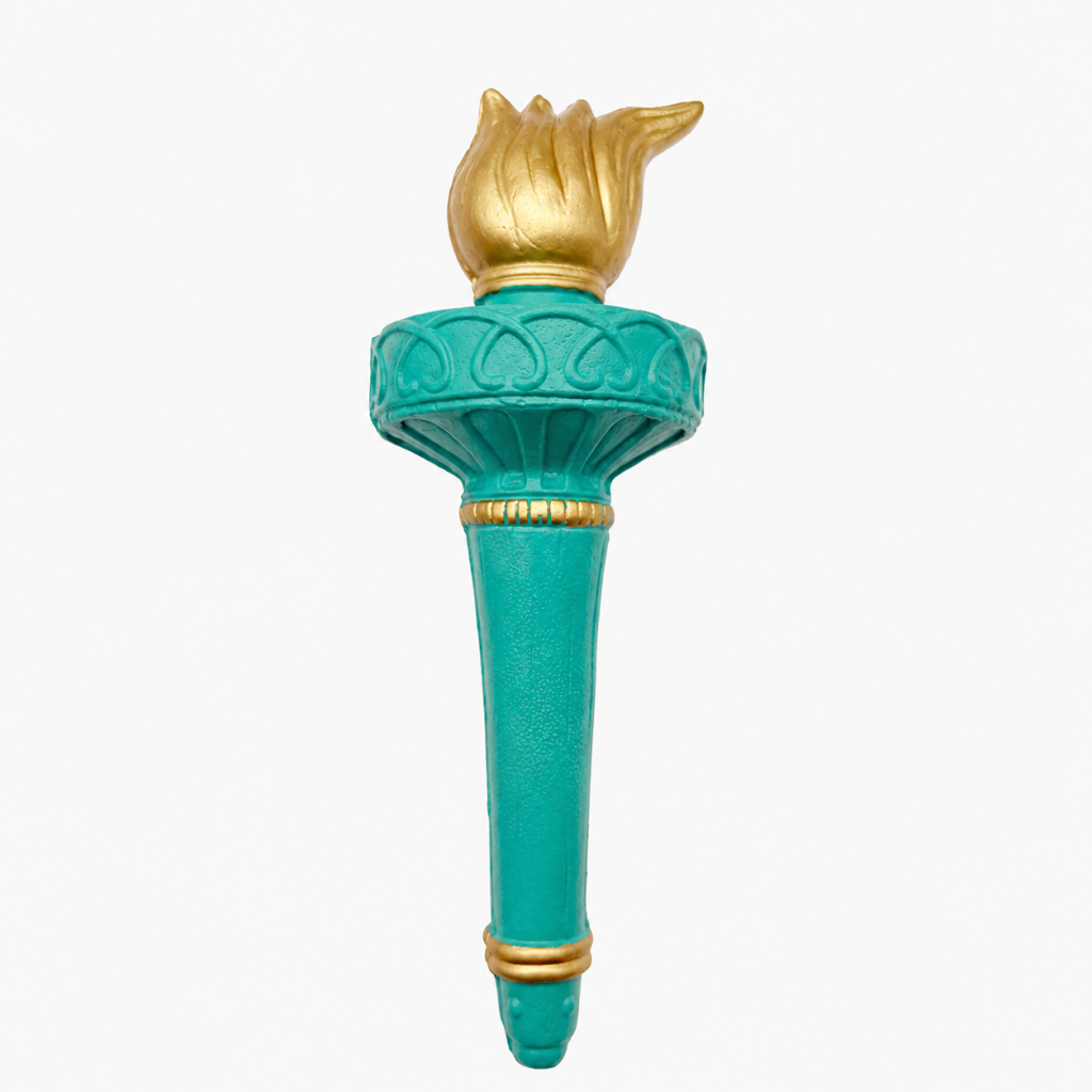 Gold-flame Statue of Liberty handheld torch on white background