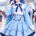 AI-assisted Amamiya Kokoro cosplay styling concept with optional navy-to-aqua wig; see actual product photos