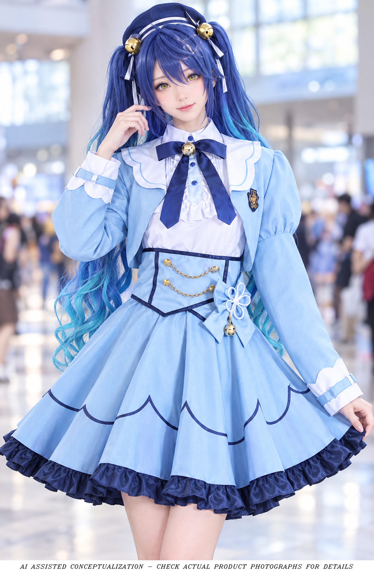 AI-assisted Amamiya Kokoro cosplay styling concept with optional navy-to-aqua wig; see actual product photos