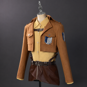 Hange Scout costume with yellow inner shirt and brown jacket