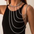 Asymmetric Link-Chain Shoulder Harness — Silver-colored multilayer