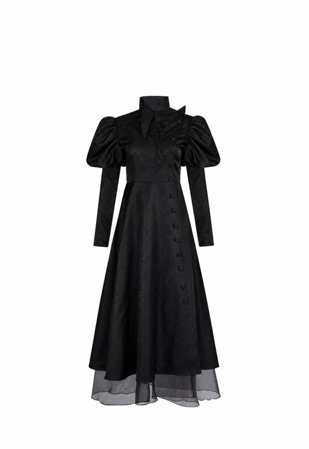 Elphaba black high-collar dress with sheer underskirt