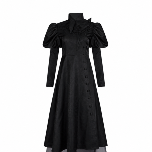 Elphaba black high-collar dress with sheer underskirt