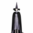 Elphaba black cape, patterned inner dress and tall pointed hat