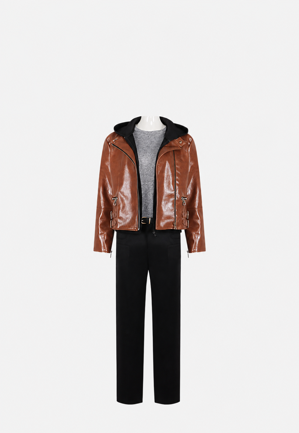 Grace Ashcroft brown jacket, black hoodie, grey tee and trousers