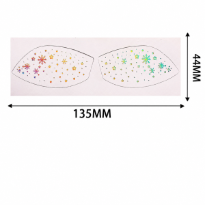 Holographic snowflake and star paired eye transfers on a backing sheet