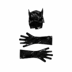 Pointed black cat hood with pair of long black gloves