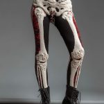 Skeleton Bone-Pattern Halloween Leggings – Cream, Black & Red