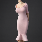 ICE TOYS IC1026 pink fishtail miniature dress with ivory long neck ribbon on display figure; dress and ribbon only