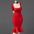 ICE TOYS IC1026 bright red fishtail miniature dress with black long neck ribbon on display figure; dress and ribbon only